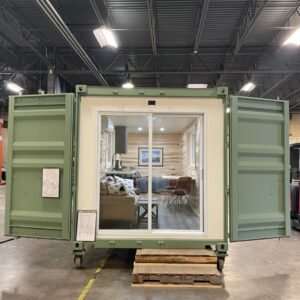 Home 20FT Jack Hunting Container Cabin by Lease Lane Containers featuring an off-grid shipping container home with insulated interior, kitchenette, luxury finishes, HVAC, and customizable rooftop deck options.
